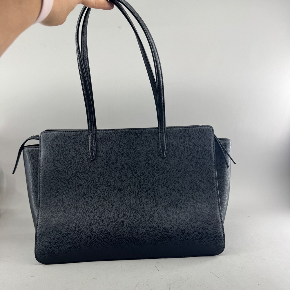 Tory Burch Womens Robinson Tote Pebbled Leather Gold Logo Black Handbag Large - Picture 2 of 16